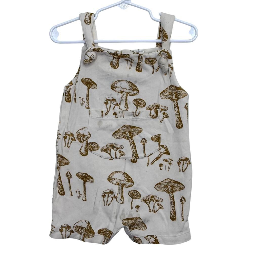 Kate Quinn Neutral Mushrooms Tie Pocket Overall Shortie Size 18-24 Months Organi